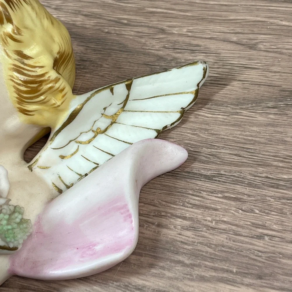 Norcrest Angel Wall Pocket Figurine Pink Blonde Roses Japan Vintage 1950s